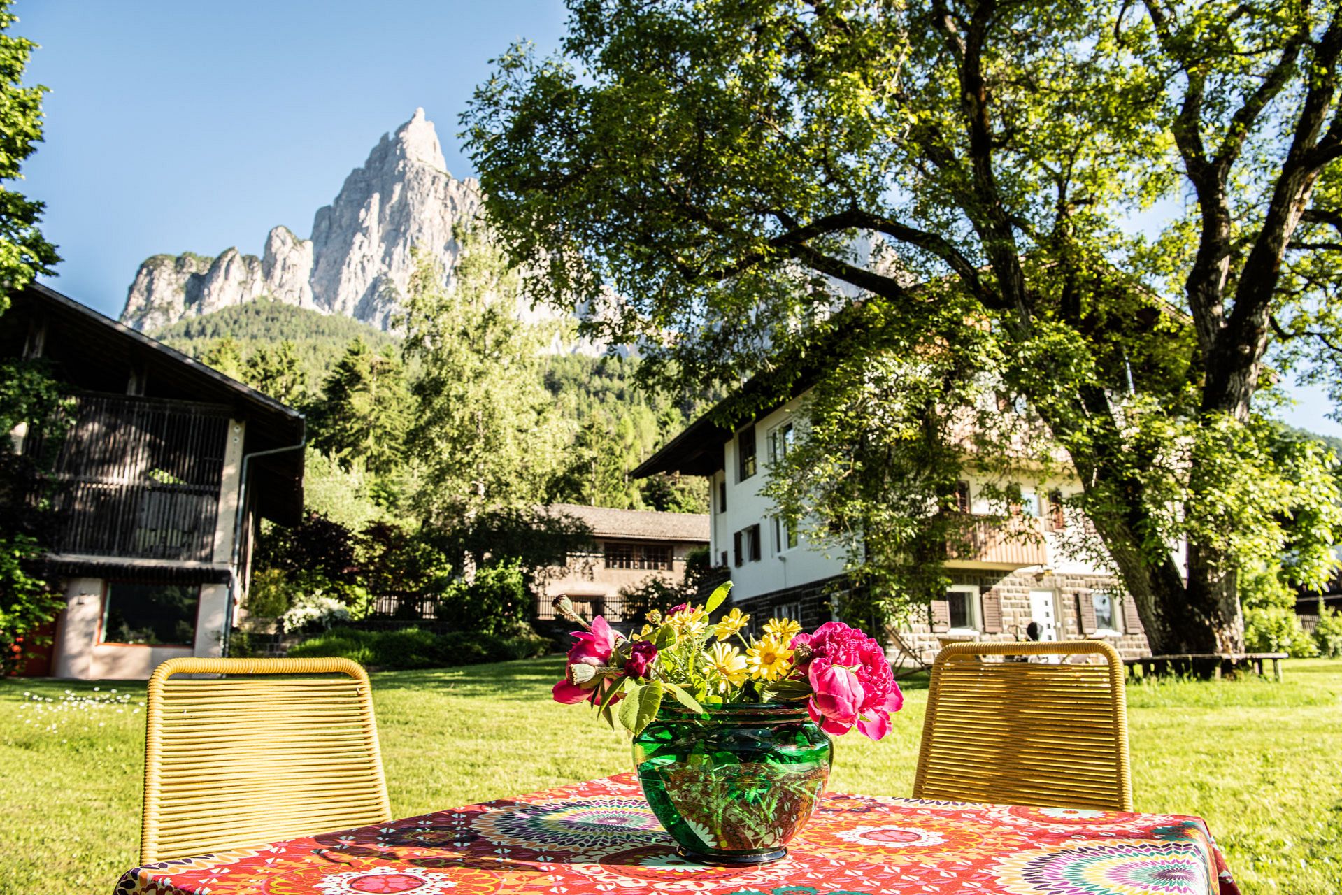 Garden towards the parish church of Siusi